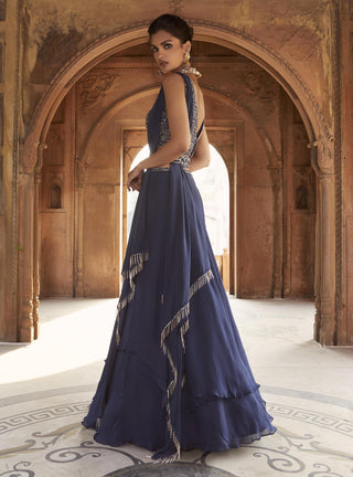 Charu & Vasundhara-Zaina Navy Blue Lehenga Set-INDIASPOPUP.COM