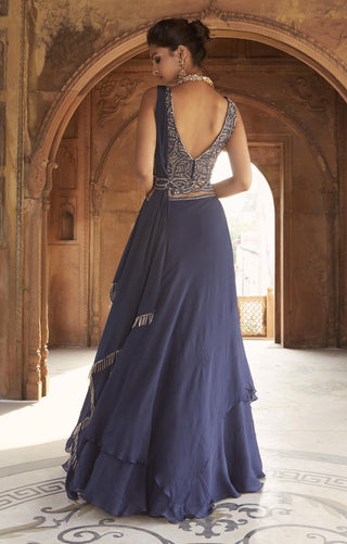 Charu & Vasundhara-Zaina Navy Blue Lehenga Set-INDIASPOPUP.COM