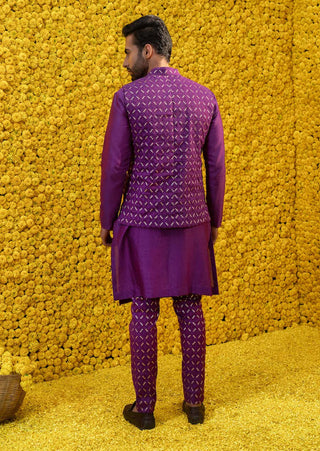 Mahima Mahajan-Zaid Purple Kurta With Chudidar And Bandi Jacket-INDIASPOPUP.COM