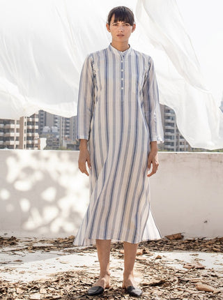 Khara Kapas-White Straight Shirt Midi Dress-INDIASPOPUP.COM