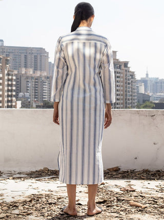 Khara Kapas-White Straight Shirt Midi Dress-INDIASPOPUP.COM
