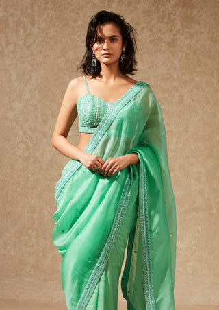 Chamee And Palak-Green Misaki Saree With Blouse-INDIASPOPUP.COM