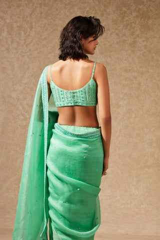 Chamee And Palak-Green Misaki Saree With Blouse-INDIASPOPUP.COM