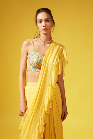 Chamee And Palak-Yellow Etsu Pre-Stitched Saree With Blouse-INDIASPOPUP.COM