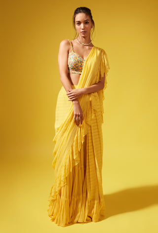 Chamee And Palak-Yellow Etsu Pre-Stitched Saree With Blouse-INDIASPOPUP.COM