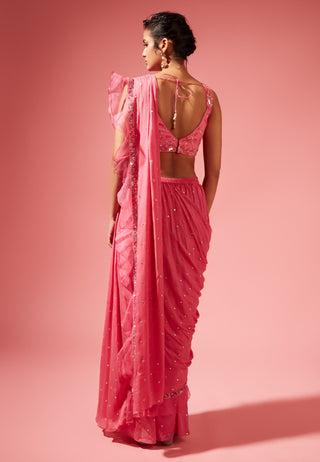 Chamee And Palak-Pink Tori Pre-Stitched Saree With Blouse-INDIASPOPUP.COM