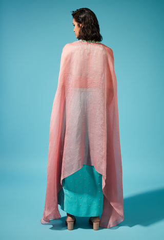 Chamee And Palak-Blue Pink Miya Top With Cape And Skirt-INDIASPOPUP.COM