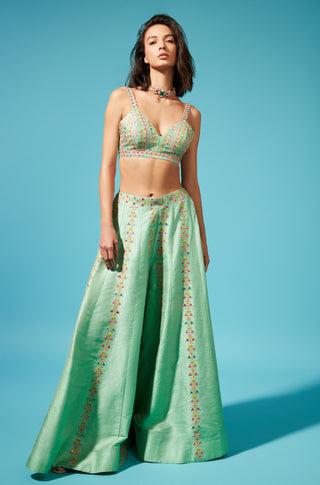 Chamee And Palak-Green Blue Maria Pant Set-INDIASPOPUP.COM