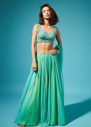 Chamee And Palak-Green Blue Haya Skirt Set-INDIASPOPUP.COM