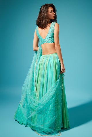 Chamee And Palak-Green Blue Haya Skirt Set-INDIASPOPUP.COM