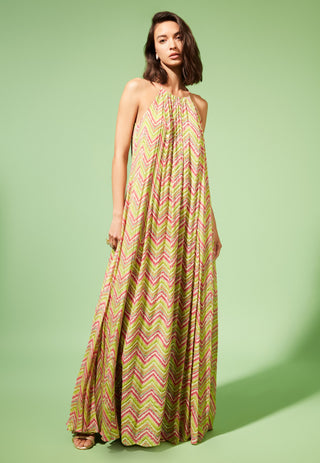 Chamee And Palak-Green Luca Halter Dress-INDIASPOPUP.COM