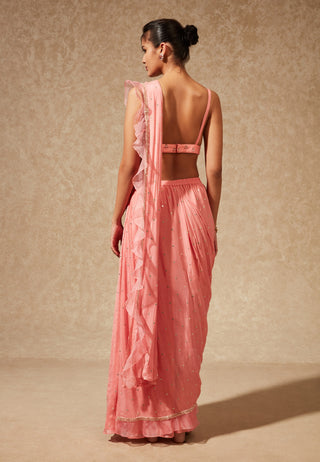 Chamee And Palak-Peach Drape Saree With Blouse And Jacket-INDIASPOPUP.COM