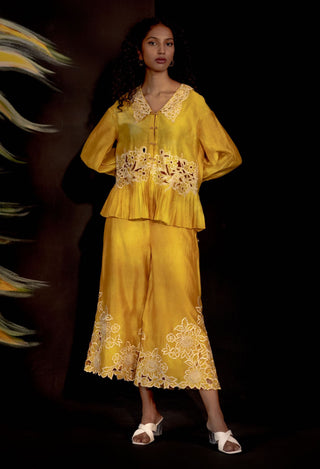 Chandrima-Yellow Tie-Dye Pleated Shirt-INDIASPOPUP.COM