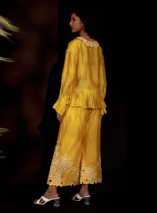 Chandrima-Yellow Tie-Dye Pleated Shirt-INDIASPOPUP.COM