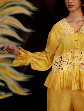 Chandrima-Yellow Tie-Dye Pleated Shirt-INDIASPOPUP.COM