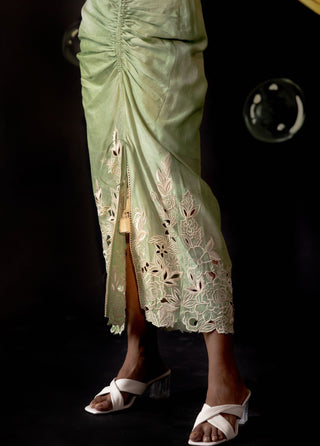 Chandrima-Sage Green Tie-Dye Drawstring Skirt-INDIASPOPUP.COM
