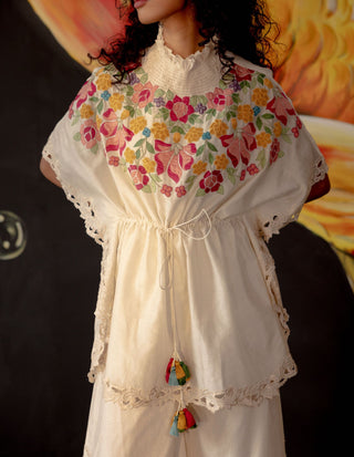 Chandrima-Ivory Smocked Kaftan-INDIASPOPUP.COM