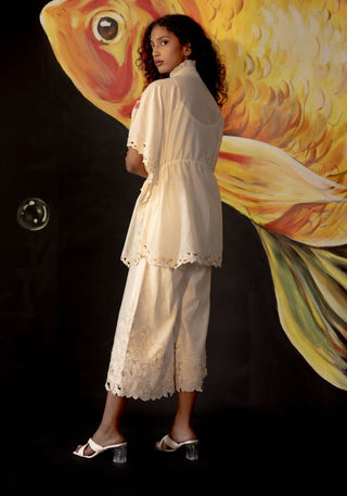 Chandrima-Ivory Smocked Kaftan-INDIASPOPUP.COM