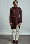 Arjun Kilachand-Cocoa Fractal Motif Embroidered Kurta-INDIASPOPUP.COM