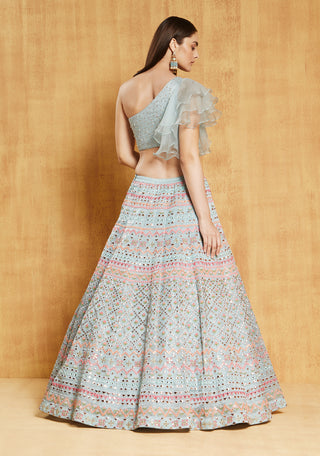 Chamee And Palak-Dusty Blue Jasmine Lehenga Set-INDIASPOPUP.COM