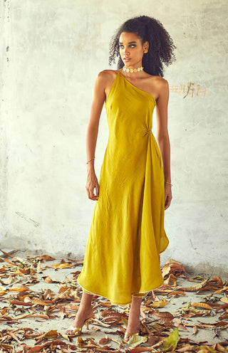 Kharakapas-Lime Surajmukhi Dress With Pants-INDIASPOPUP.COM