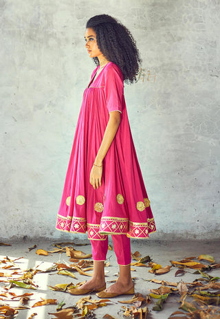 Kharakapas-Pink Gulabi Anarkali With Pants-INDIASPOPUP.COM