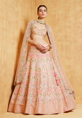 Chamee And Palak-Peach Iris Lehenga Set-INDIASPOPUP.COM