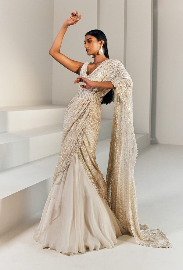 Buy White Georgette Embroidered Pre-stitched Lehenga Saree With Blouse For  Women by Isha Gupta Tayal Online at Aza Fashions.