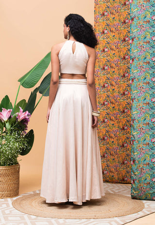 Rishi & Vibhuti-Rose Gold Linen Skirt Set-INDIASPOPUP.COM