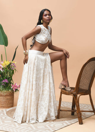 Rishi & Vibhuti-Pearl Ivory Crop Top And Slit Skirt-INDIASPOPUP.COM