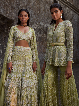 Ritika Mirchandani-Lime Green Embroidered Kurta Sharara Set-INDIASPOPUP.COM