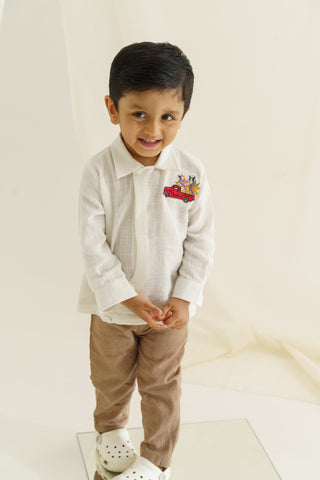 The Right Cut Kids-White Shirt With Pants-INDIASPOPUP.COM