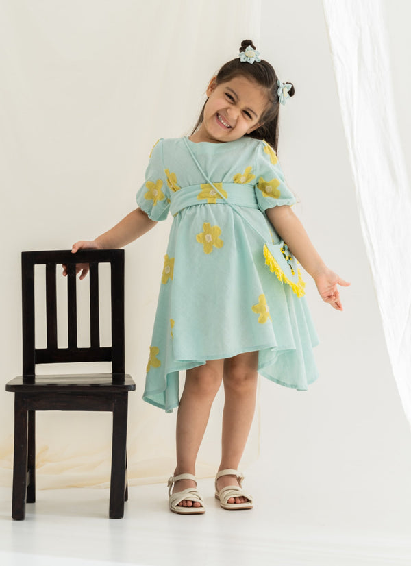 The Right Cut Kids-Sky Blue Blossom Dress-INDIASPOPUP.COM