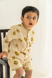 The Right Cut Kids-Beige Shirt With Shorts-INDIASPOPUP.COM