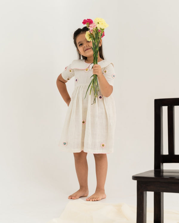 The Right Cut Kids-Pearl White Bubble Gum Dress-INDIASPOPUP.COM
