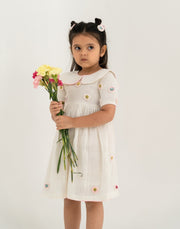 The Right Cut Kids-Pearl White Bubble Gum Dress-INDIASPOPUP.COM