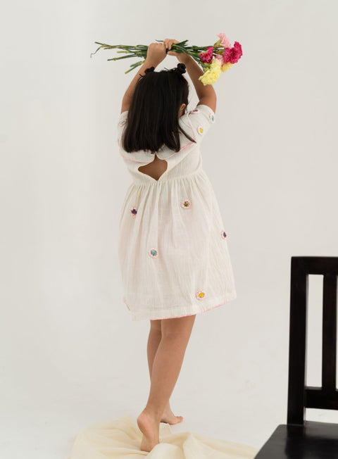 The Right Cut Kids-Pearl White Bubble Gum Dress-INDIASPOPUP.COM