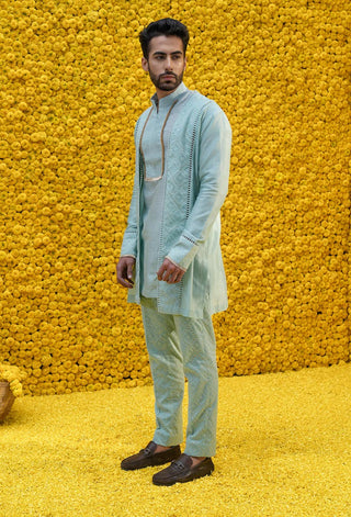 Mahima Mahajan-Feroza Aquamarine Kurta With Pants And Jacket-INDIASPOPUP.COM