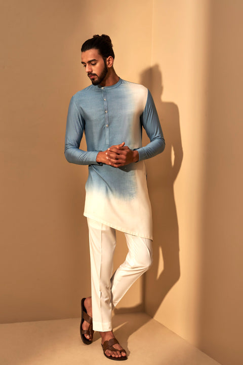 Dhruv Vaish-Blue & Ivory Dip Dyed Kurta Set-INDIASPOPUP.COM