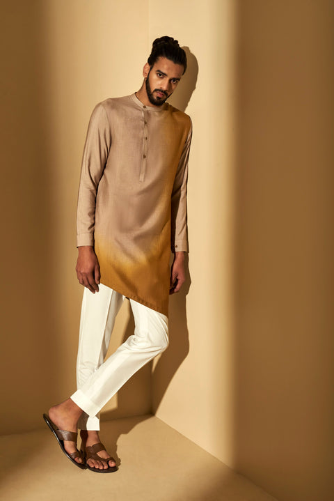 Dhruv Vaish-Tan Sun Dip Dyed Kurta Set-INDIASPOPUP.COM