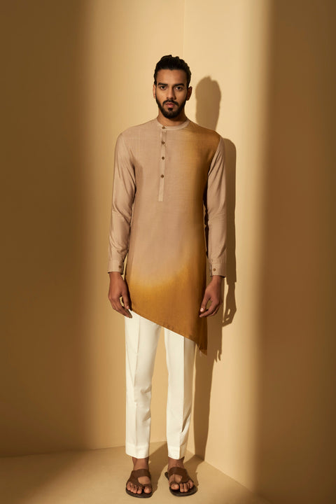 Dhruv Vaish-Tan Sun Dip Dyed Kurta Set-INDIASPOPUP.COM
