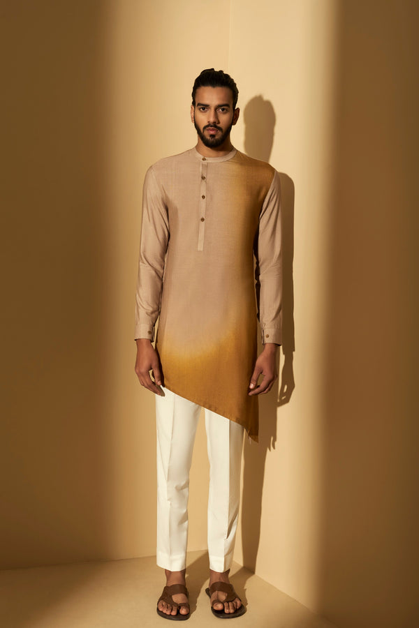 Dhruv Vaish-Tan Sun Dip Dyed Kurta Set-INDIASPOPUP.COM