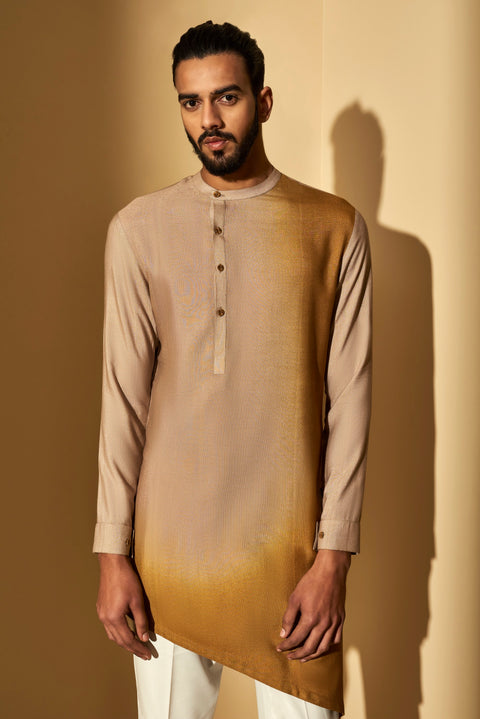 Dhruv Vaish-Tan Sun Dip Dyed Kurta Set-INDIASPOPUP.COM
