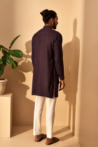 Dhruv Vaish-Shadow Plum Trench Style Kurta Set-INDIASPOPUP.COM