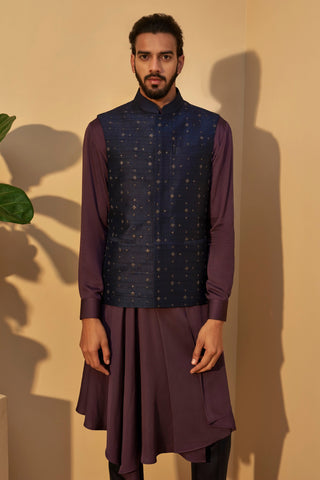 Dhruv Vaish-Indigo Metal Embroidered Jawahar Jacket-INDIASPOPUP.COM