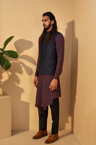 Dhruv Vaish-Indigo Metal Embroidered Jawahar Jacket-INDIASPOPUP.COM