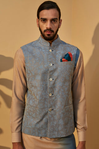 Dhruv Vaish-Blue Thread Embroidered Jawahar Jacket Set-INDIASPOPUP.COM