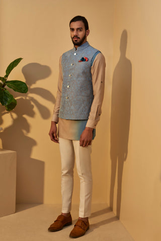 Dhruv Vaish-Blue Thread Embroidered Jawahar Jacket Set-INDIASPOPUP.COM