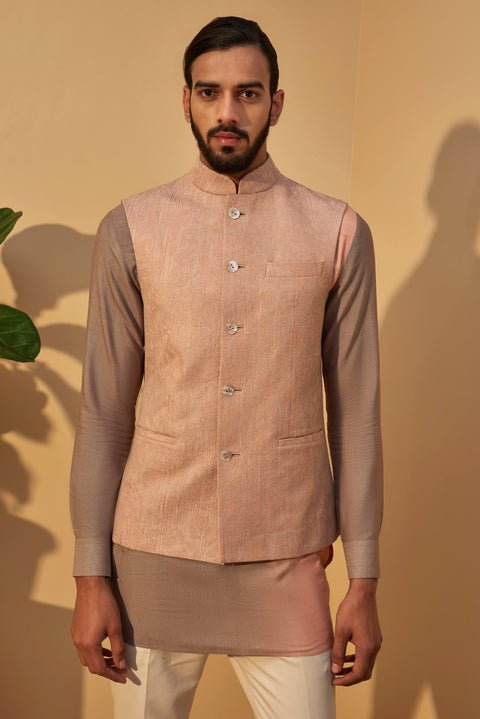 Dhruv Vaish-Sand Rose Thread Jawahar Jacket Set-INDIASPOPUP.COM