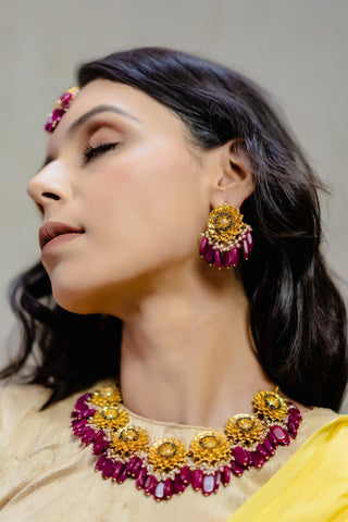 Hyperbole-Rani Pink & Marigold Stud Earrings-INDIASPOPUP.COM